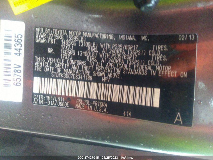 2013 TOYOTA SIENNA XLE AAS/XLE/LTD - 5TDYK3DC7DS341188