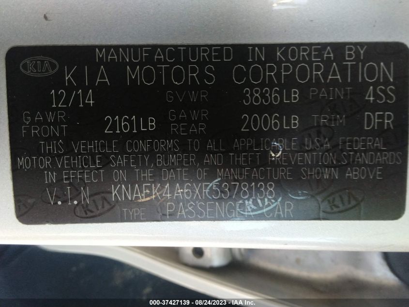 2015 KIA FORTE LX - KNAFK4A6XF5378138