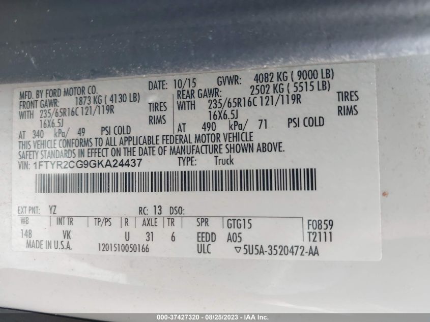 2016 FORD TRANSIT-250 - 1FTYR2CG9GKA24437