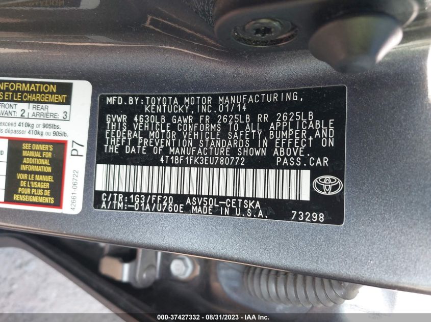 2014 TOYOTA CAMRY L/LE/XLE/SE/SE SPORT - 4T1BF1FK3EU780772