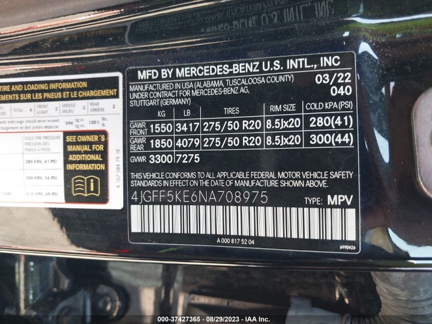2022 MERCEDES-BENZ GLS - 4JGFF5KE6NA708975