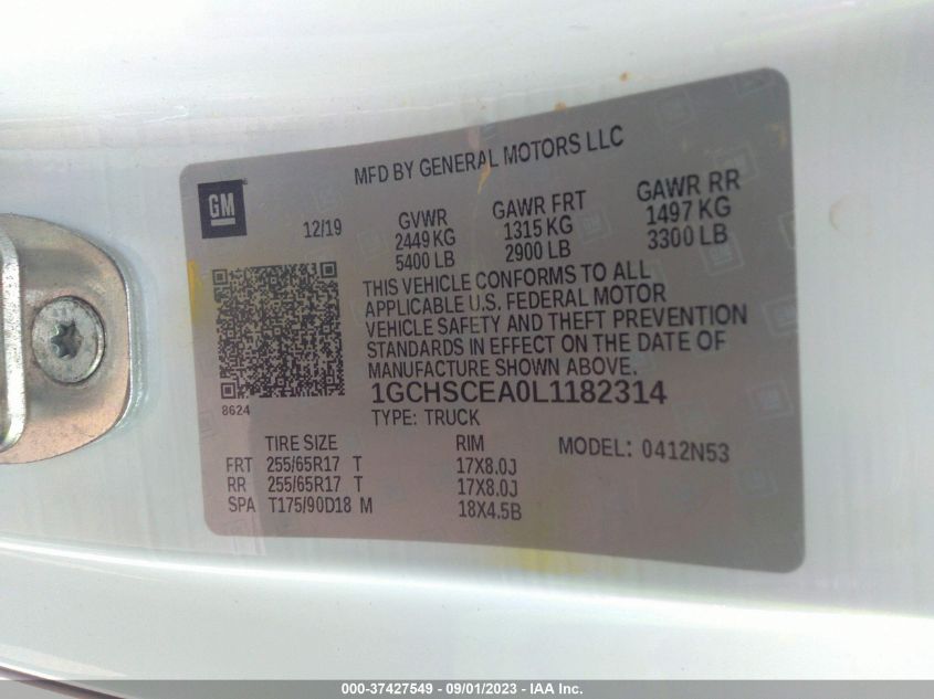 2020 CHEVROLET COLORADO 2WD LT - 1GCHSCEA0L1182314