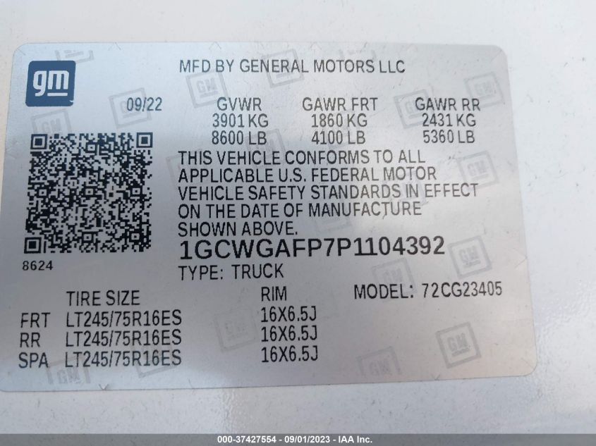 2023 CHEVROLET EXPRESS CARGO VAN - 1GCWGAFP7P1104392