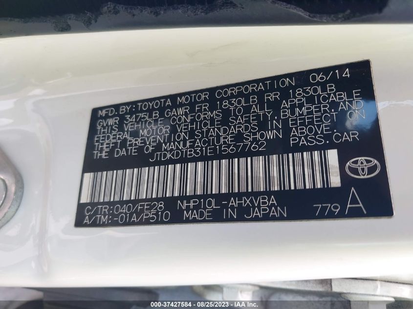 2014 TOYOTA PRIUS C ONE/THREE/TWO/FOUR - JTDKDTB31E1567762