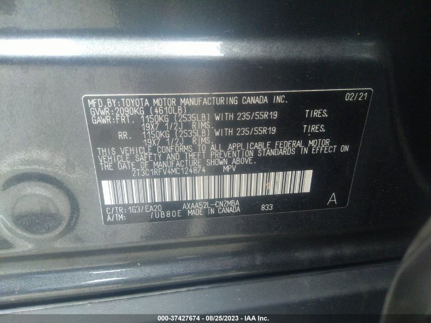 2021 TOYOTA RAV4 XLE PREMIUM - 2T3C1RFV4MC124874