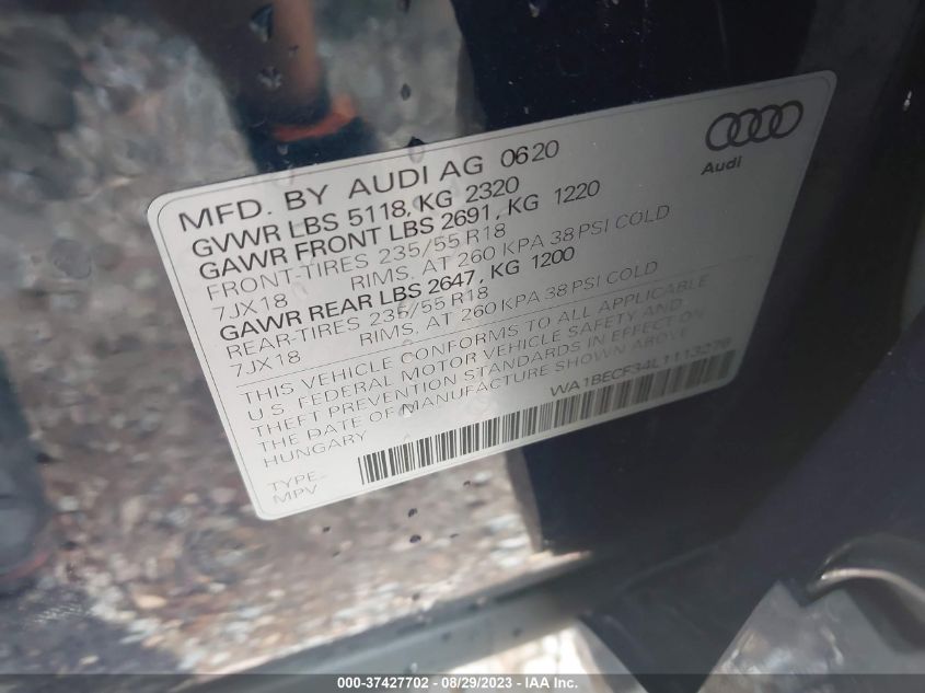 VIN WA1BECF34L1113276 2020 AUDI Q3 PREMIUM PLUS