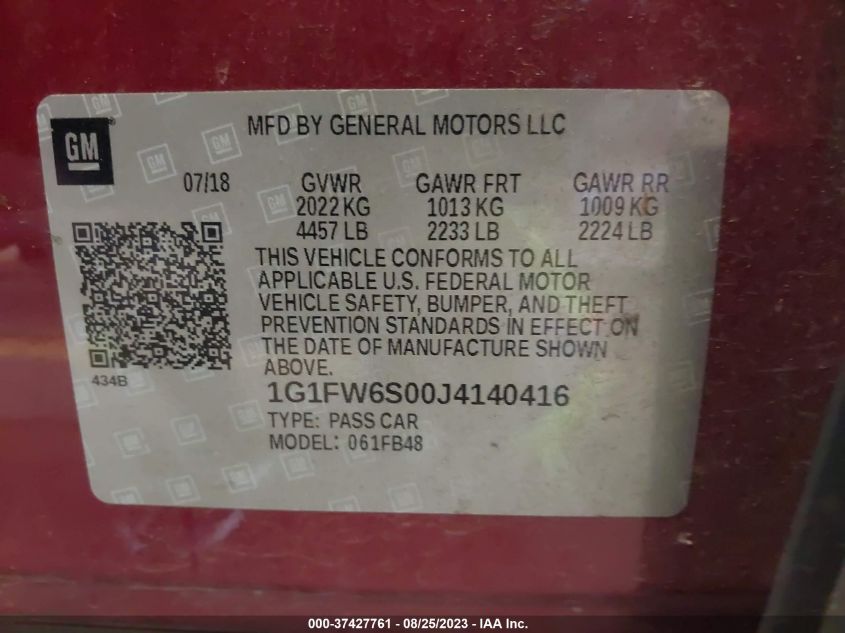 2018 CHEVROLET BOLT EV LT - 1G1FW6S00J4140416