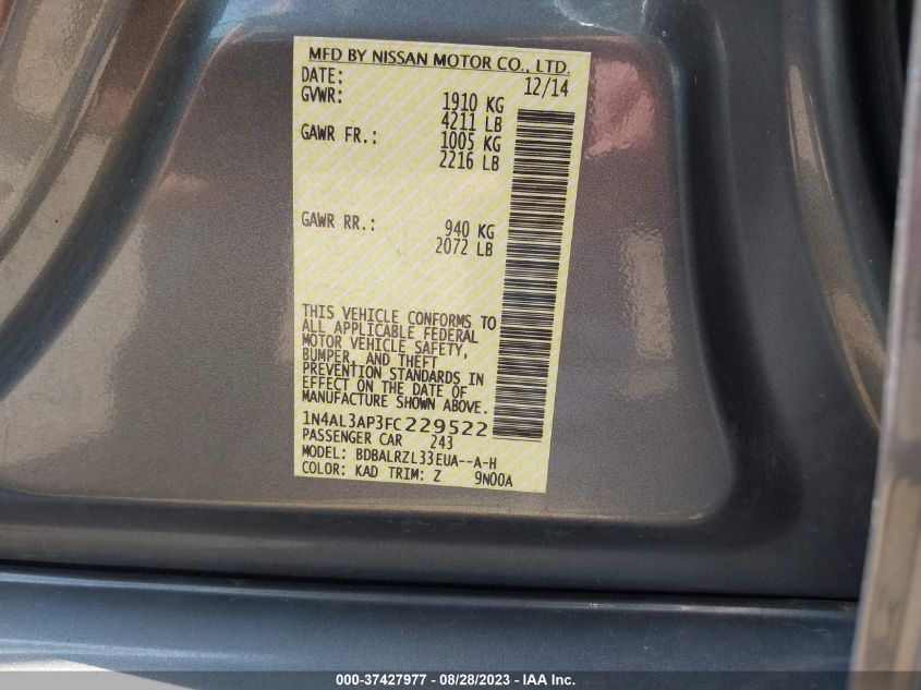 2015 NISSAN ALTIMA 2.5 SL - 1N4AL3AP3FC229522