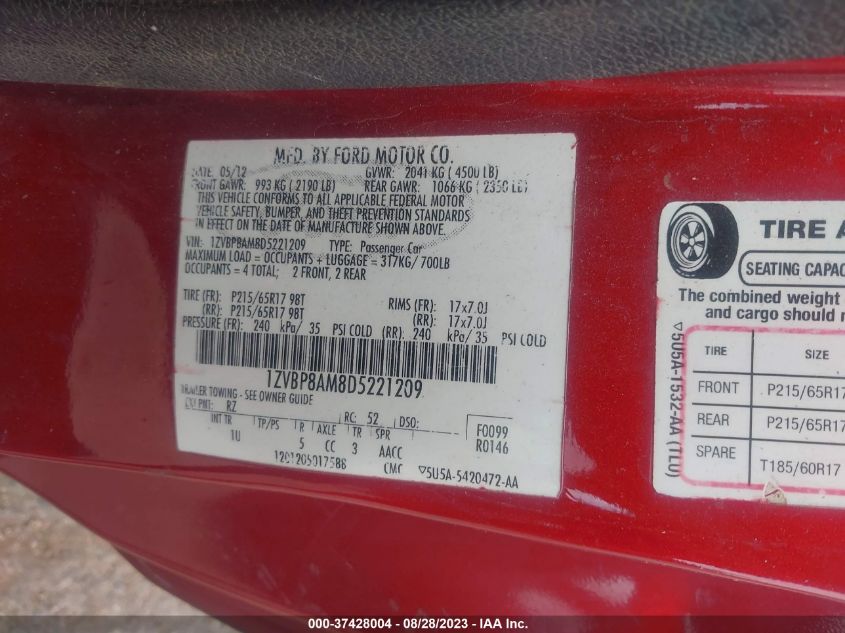 2013 FORD MUSTANG - 1ZVBP8AM8D5221209