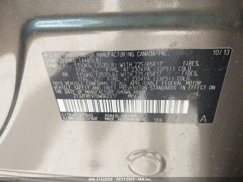 2013 TOYOTA RAV4 LE - 2T3ZFREV7DW062317