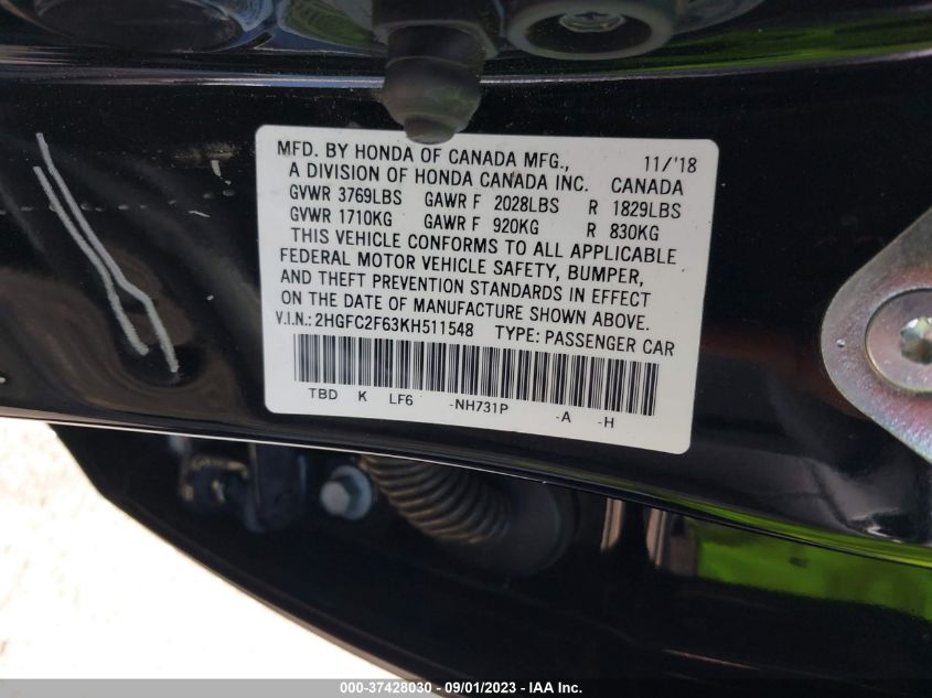 2019 HONDA CIVIC SEDAN LX - 2HGFC2F63KH511548