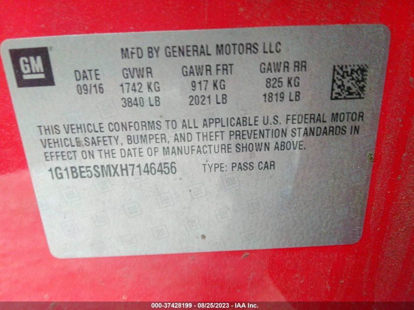 2017 CHEVROLET CRUZE LT - 1G1BE5SMXH7146456