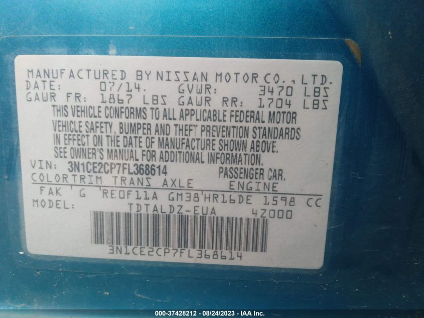 2015 NISSAN VERSA NOTE S/S PLUS/SV/SR/SL - 3N1CE2CP7FL368614