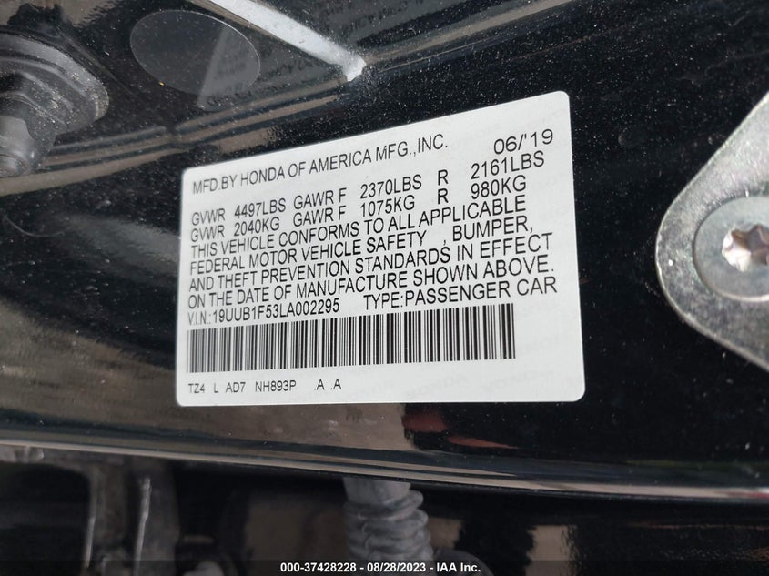 VIN 19UUB1F53LA002295 2020 ACURA TLX TECHNOLOGY