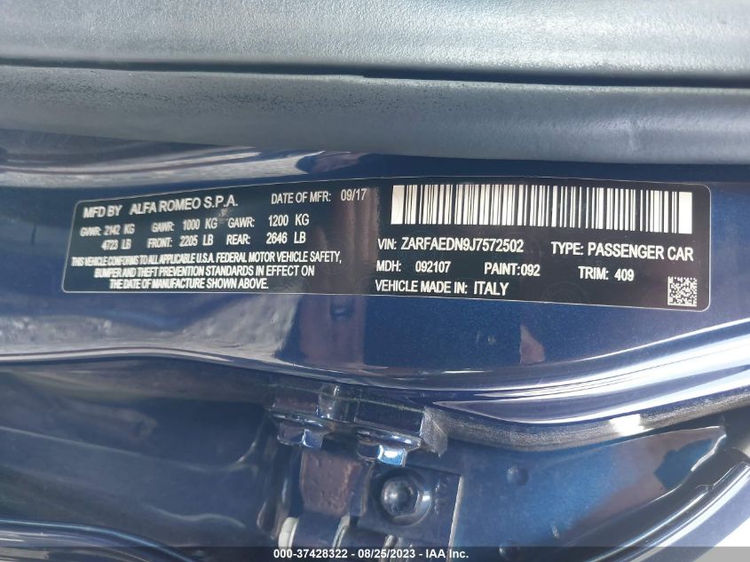 2018 ALFA ROMEO GIULIA Q4 - ZARFAEDN9J7572502