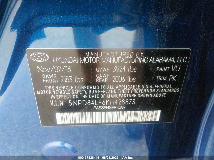 2019 HYUNDAI ELANTRA SEL - 5NPD84LF6KH428873