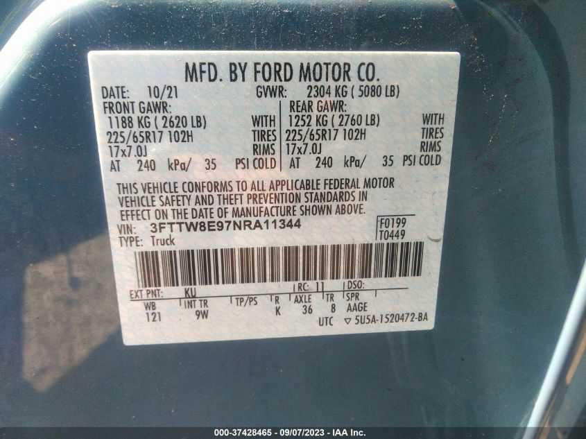 2022 FORD MAVERICK XL/XLT/LARIAT - 3FTTW8E97NRA11344