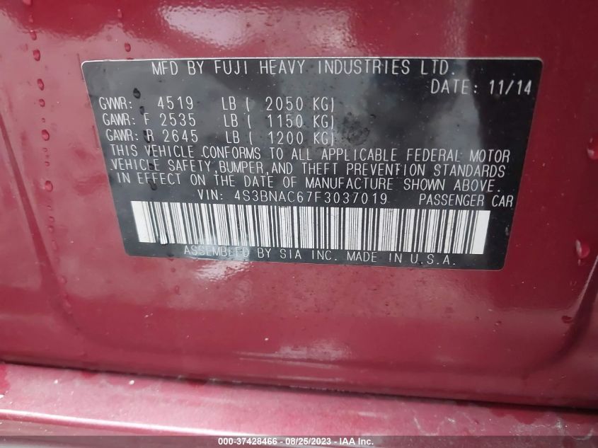 2015 SUBARU LEGACY 2.5I PREMIUM - 4S3BNAC67F3037019