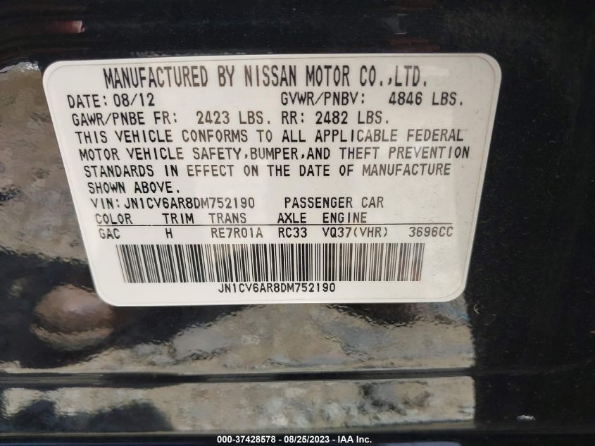 2013 INFINITI G37 SEDAN X JN1CV6AR8DM752190