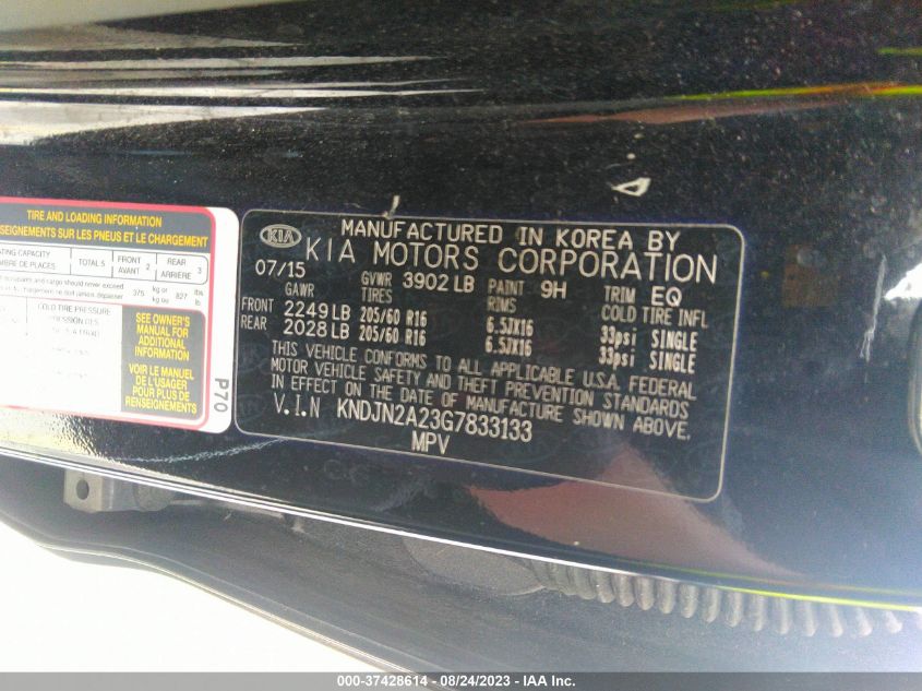 2016 KIA SOUL BASE - KNDJN2A23G7833133