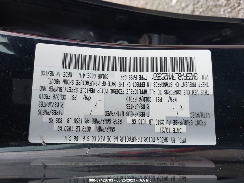 2021 MAZDA MAZDA3 SEDAN SELECT 3MZBPABL7MM253561