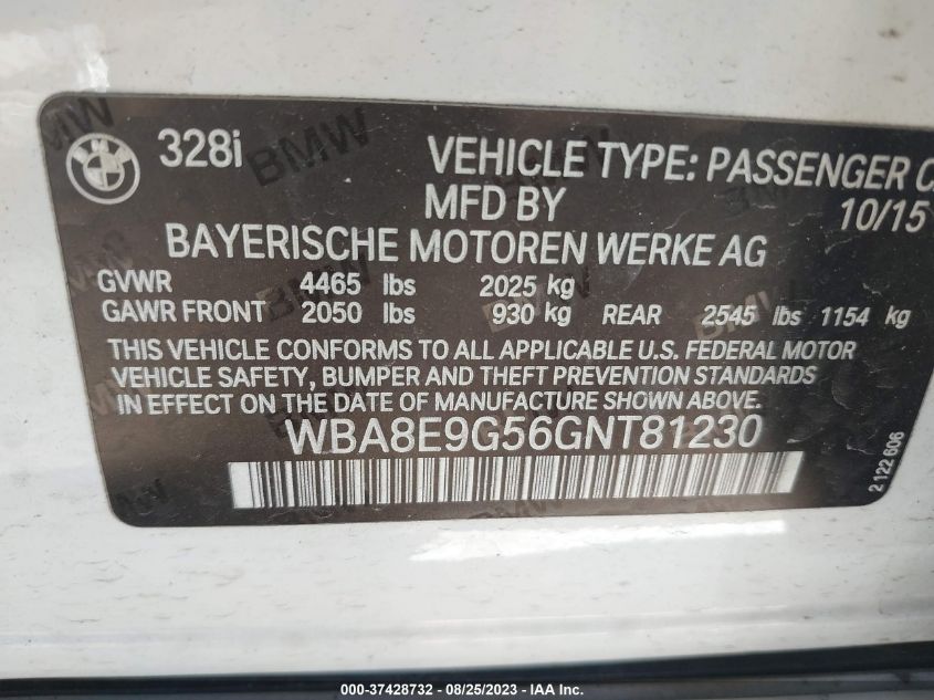 2016 BMW 3 SERIES 328I - WBA8E9G56GNT81230