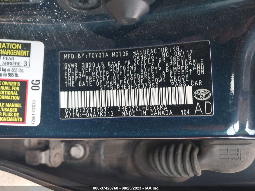 2017 TOYOTA COROLLA L/LE/XLE/SE/XSE - 2T1BURHE8HC937956