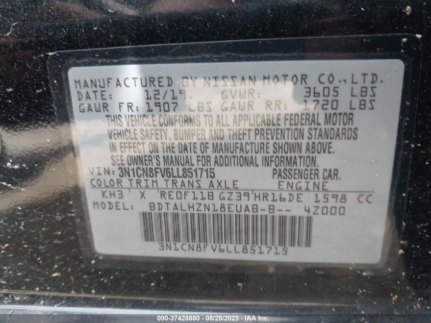 2020 NISSAN VERSA SR - 3N1CN8FV6LL851715