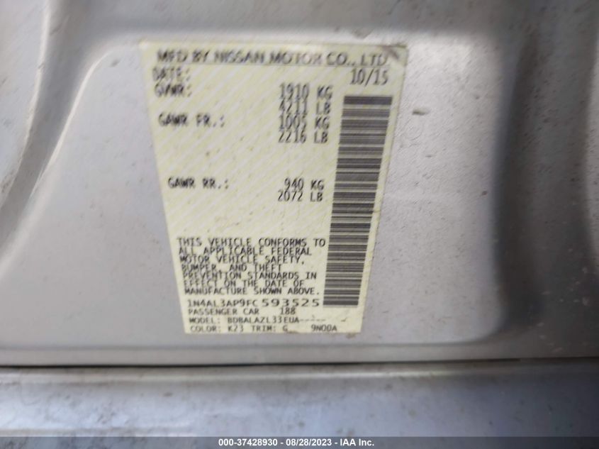 2015 NISSAN ALTIMA 2.5/S/SV/SL - 1N4AL3AP9FC593525