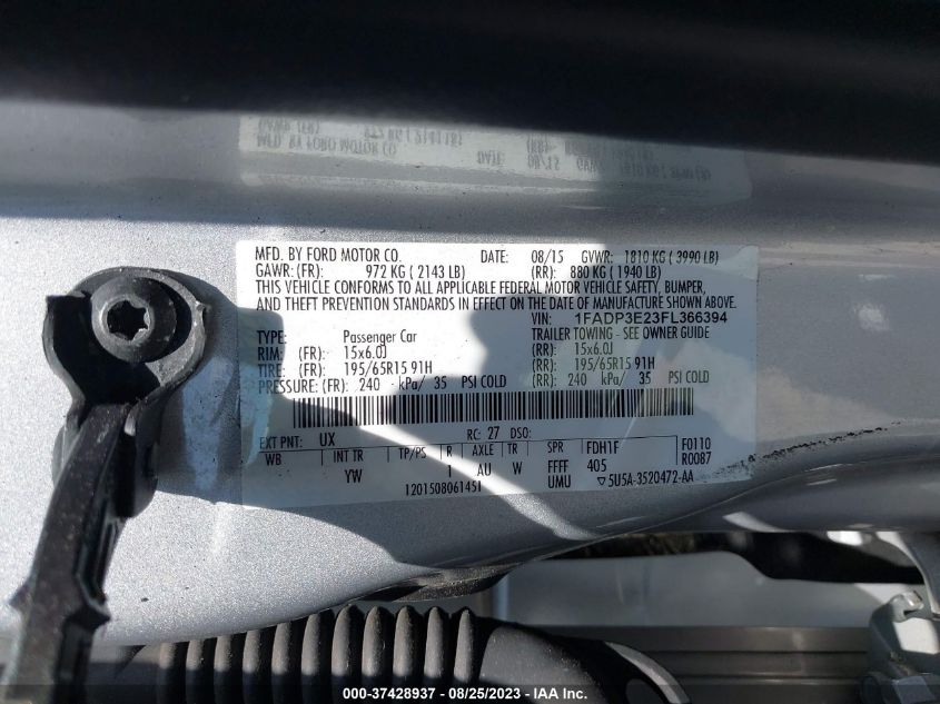 2015 FORD FOCUS S - 1FADP3E23FL366394