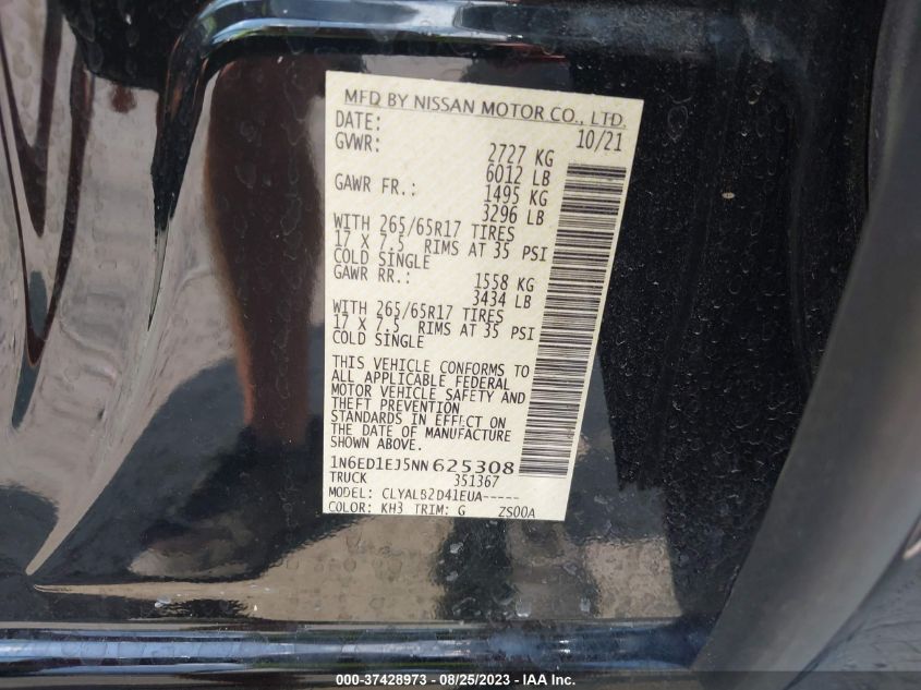 2022 NISSAN FRONTIER SV - 1N6ED1EJ5NN625308