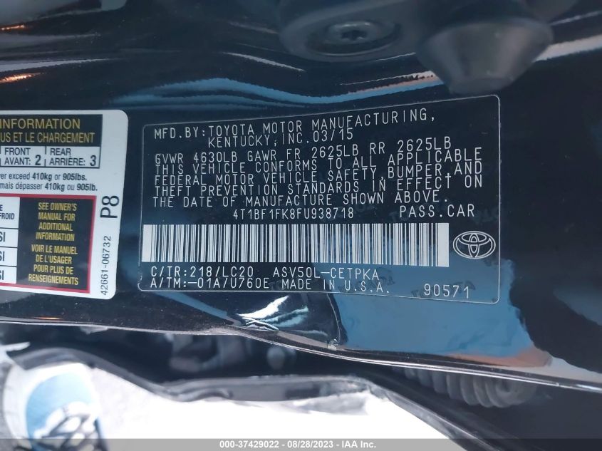2015 TOYOTA CAMRY SE - 4T1BF1FK8FU938718