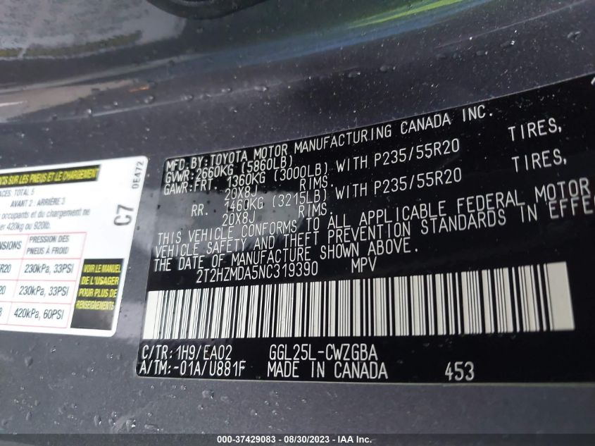 2022 LEXUS RX 350 - 2T2HZMDA5NC319390