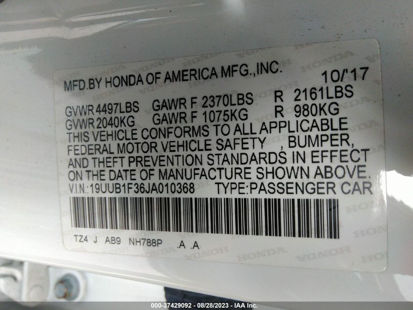 2018 ACURA TLX - 19UUB1F36JA010368