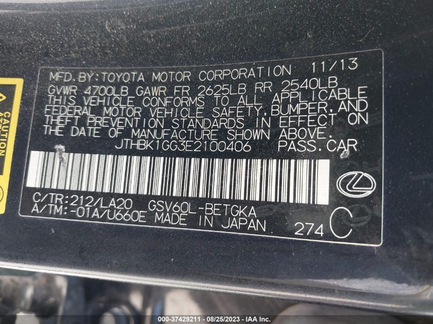 2014 LEXUS ES 350 - JTHBK1GG3E2100406