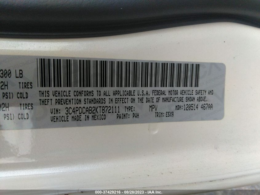 2019 DODGE JOURNEY SE - 3C4PDCAB2KT872111
