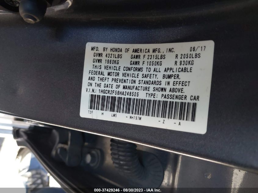 2017 HONDA ACCORD SEDAN SPORT - 1HGCR2F56HA248505