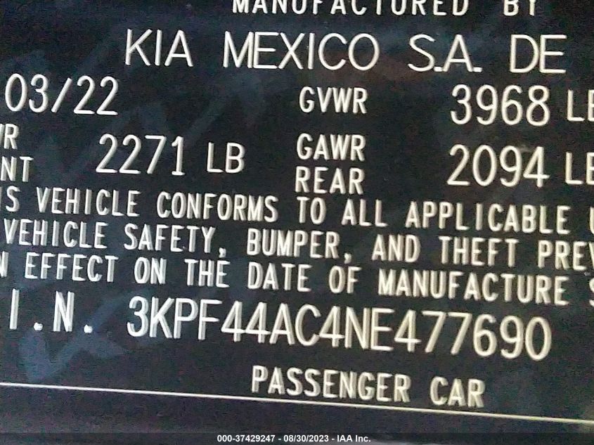 2022 KIA FORTE GT - 3KPF44AC4NE477690
