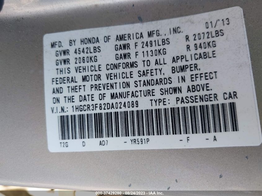 2013 HONDA ACCORD EX-L V-6 - 1HGCR3F82DA024089