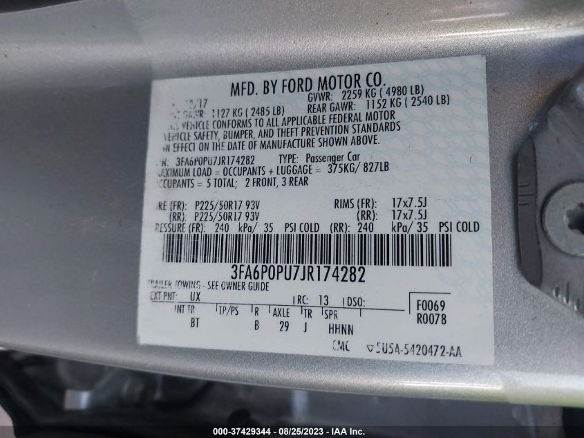 2018 FORD FUSION ENERGI SE - 3FA6P0PU7JR174282