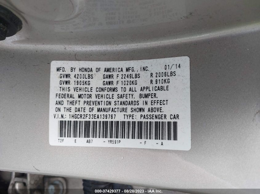 2014 HONDA ACCORD SEDAN LX - 1HGCR2F33EA139767