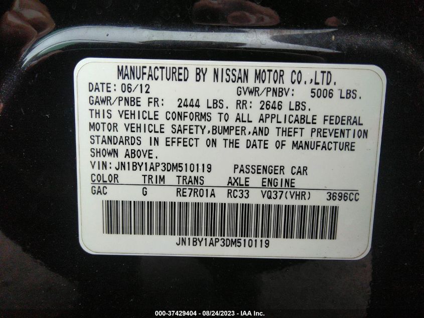 2013 INFINITI M37 JN1BY1AP3DM510119