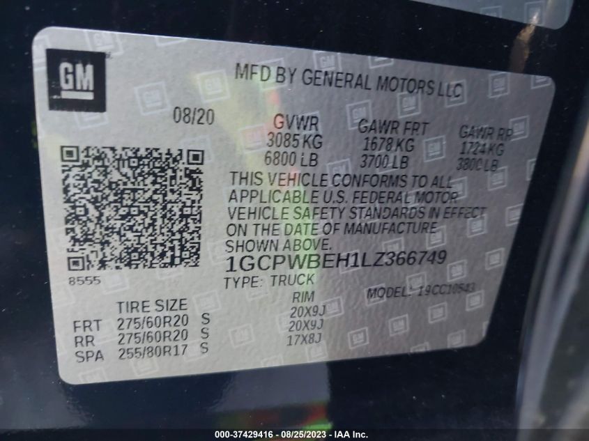 2020 CHEVROLET SILVERADO 1500 CUSTOM - 1GCPWBEH1LZ366749