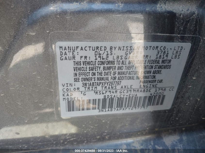 2015 NISSAN SENTRA S - 3N1AB7APXFY297797