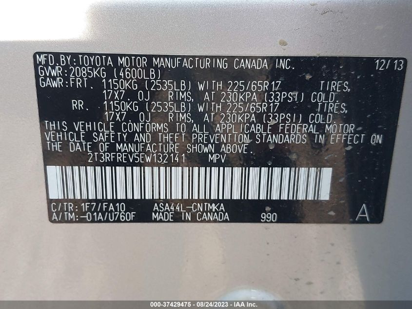 2014 TOYOTA RAV4 XLE - 2T3RFREV5EW132141