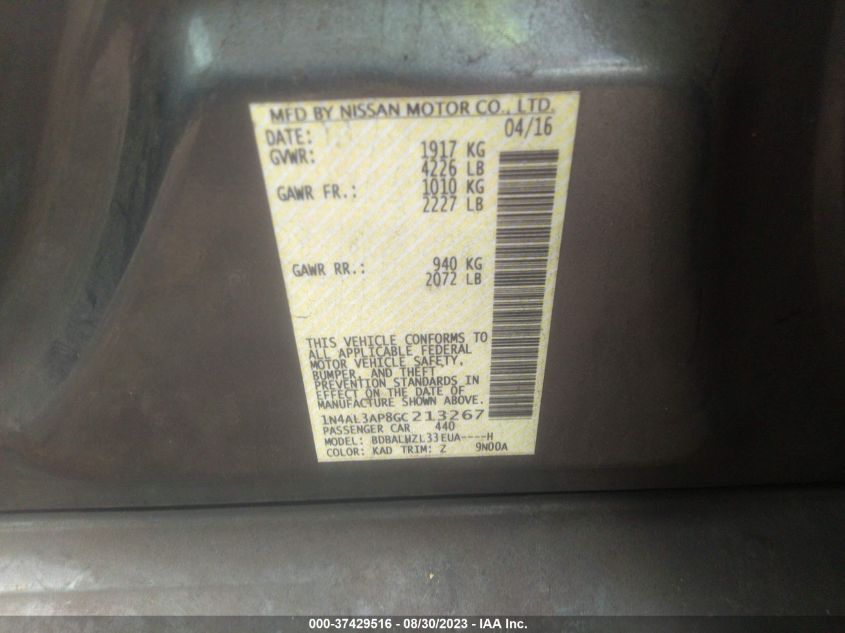 2016 NISSAN ALTIMA 2.5/S/SV/SL/SR - 1N4AL3AP8GC213267