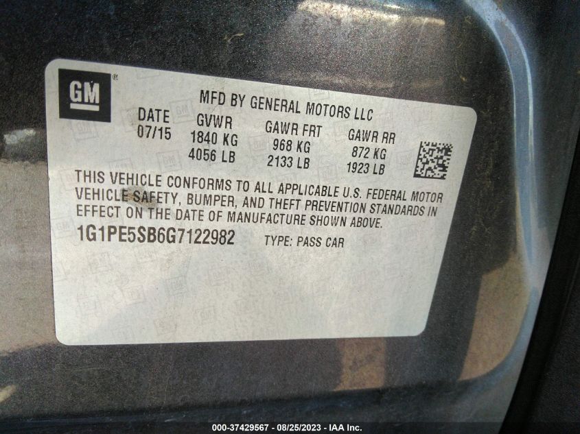 2016 CHEVROLET CRUZE - 1G1PE5LP6G7122982