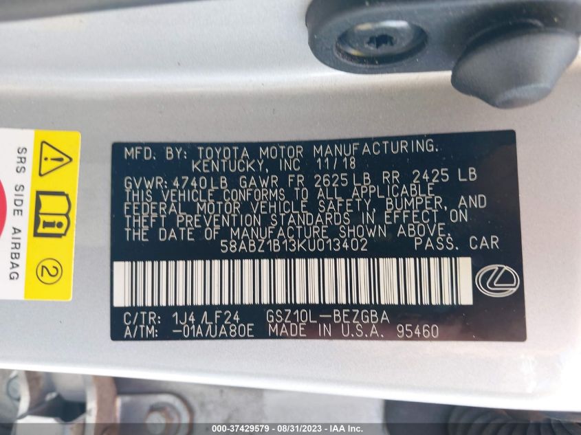 2019 LEXUS ES 350 - 58ABZ1B13KU013402