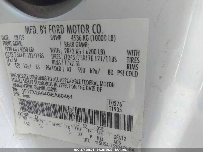 2016 FORD SUPER DUTY F-250 SRW XLT/XL/LARIAT - 1FT7X2A64GEA60451