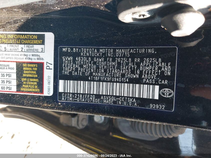 2015 TOYOTA CAMRY XLE/SE/LE/XSE - 4T1BF1FK9FU940154